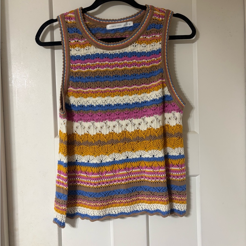 Altar’d State Striped Crochet Knit Tank Top - Multicolor